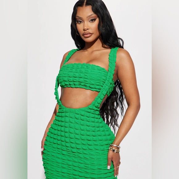 NWT Cali Bubble Midi Dress Set ,Kelly Green medium - Picture 6 of 8